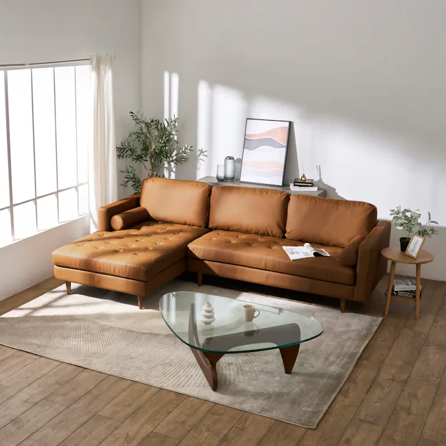 Nolan L-Shaped Sofa - Auburn Brown (Faux Leather) - 4