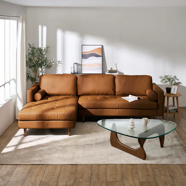 Nolan L-Shaped Sofa - Auburn Brown (Faux Leather) - 2
