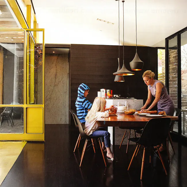 (As-is) Sven Wide Pendant Lamp - White - 5 - modern kitchen, dining room, children's playroom, family meal, breakfast scene
