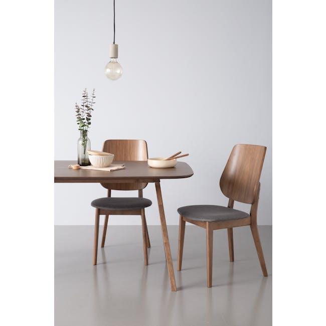 Lofti Dining Chair - Cocoa, Battleship Grey - 3 - Modern dining table, minimalist design, wooden chairs, round table, gray