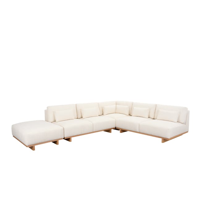 Miu Large Corner Extended Lounge Sofa - 4 - Modern minimalist sofa, light beige cushions, wooden frame, contemporary design