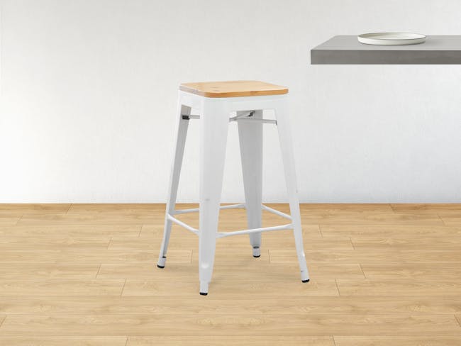 Bartel Counter Stool with Wooden Seat - White - 1