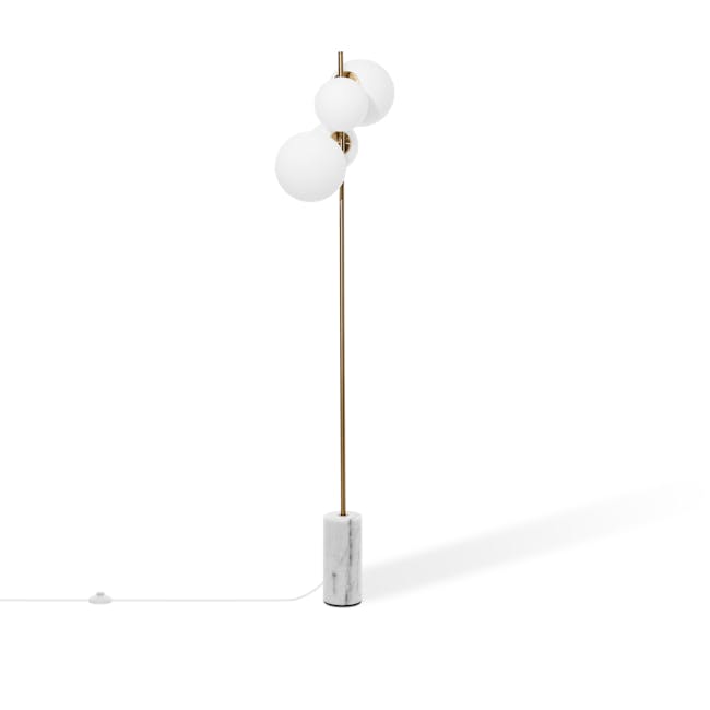 Lyka Floor Lamp - White Marble - 3 - Modern pendant light with white spherical accents, gold metallic stand, marble base