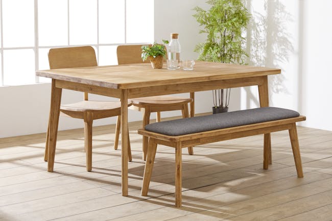 Todd Dining Table 1.6m with Todd Cushioned Bench 1.3m and 2 Todd Dining Chairs - 1
