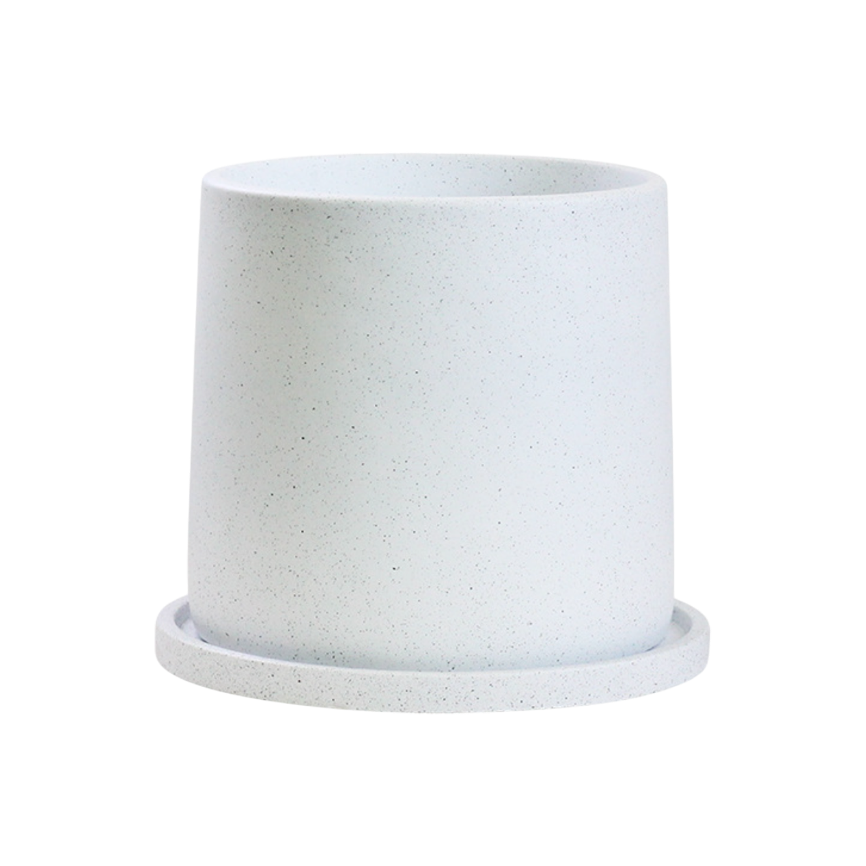 Oliver White Speckled Cylinder Pot with Saucer - Medium