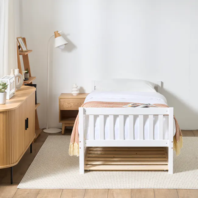 Miko Single Trundle Bed - White - 5