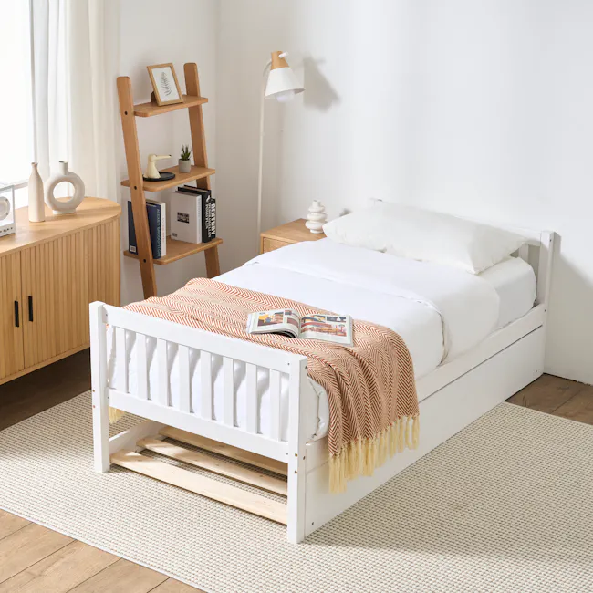 Miko Single Trundle Bed - White - 4