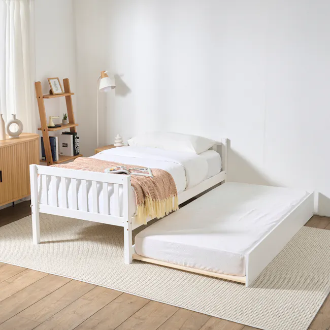 Miko Single Trundle Bed - White - 2