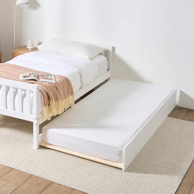 Miko Single Trundle Bed - White - 3