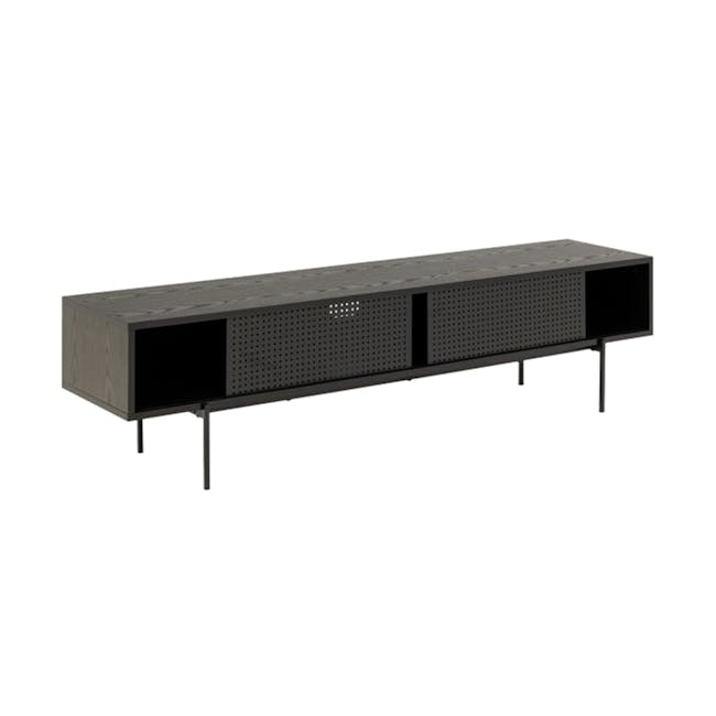 Fraser TV Console 1.8m - 3 - - Black metal bench with perforated design, - Modular storage bench with vertical slats, -