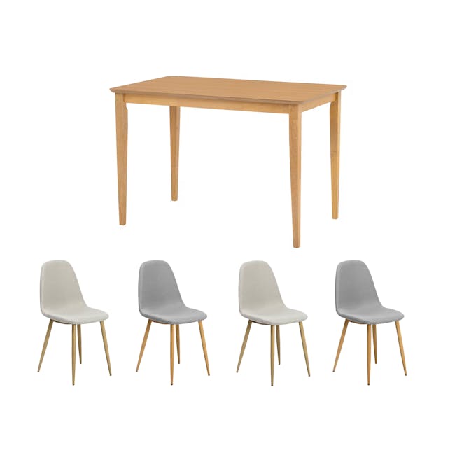 Charmant Dining Table 1.1m in Natural with 4 Fynn Dining Chairs in Beige and River Grey - 0
