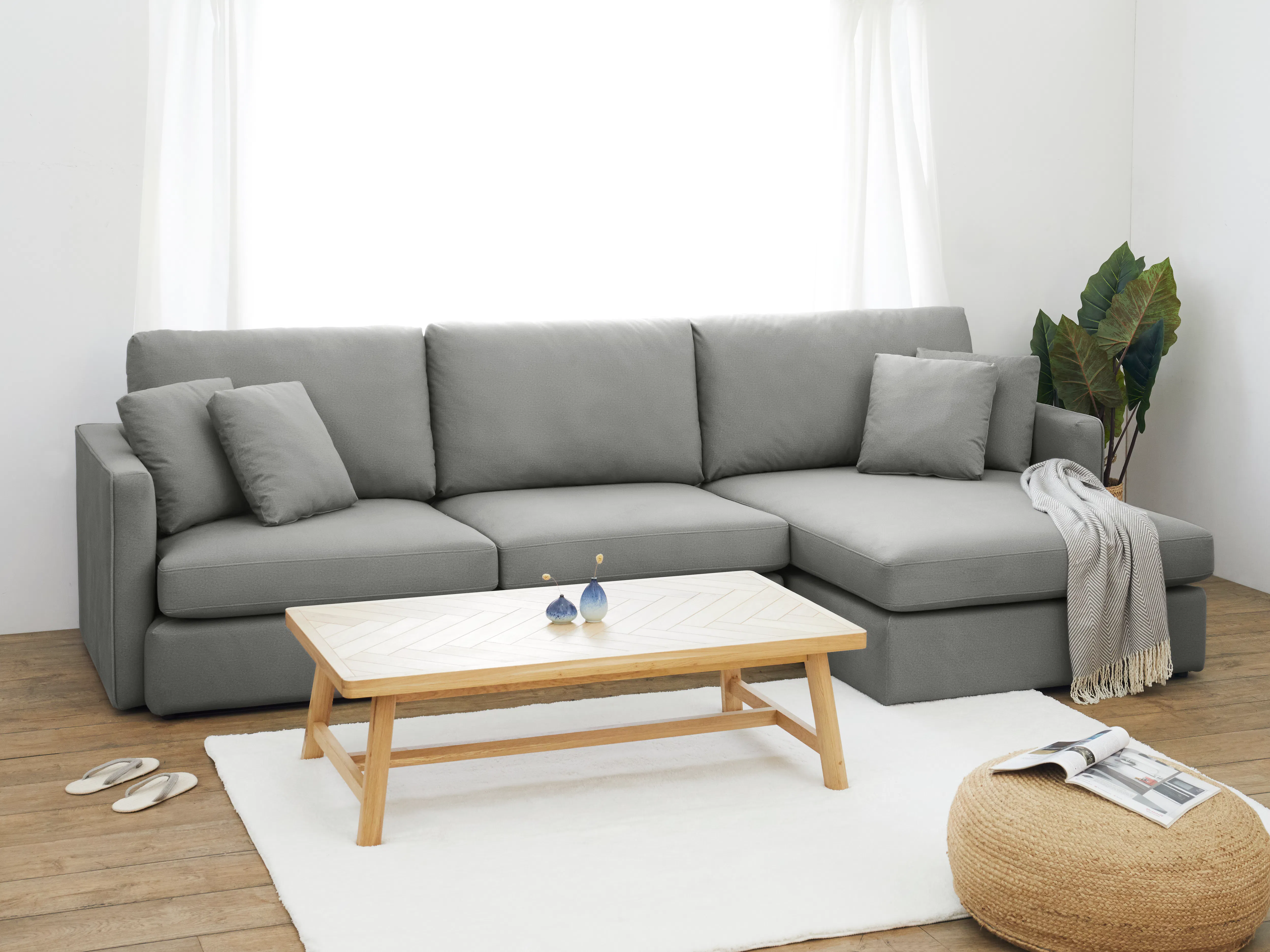 (As-is) Ashley L-Shaped Lounge Sofa - Sesame Grey (Scratch Resistant Fabric) - 1 - 13 - Modern living room, minimalist
