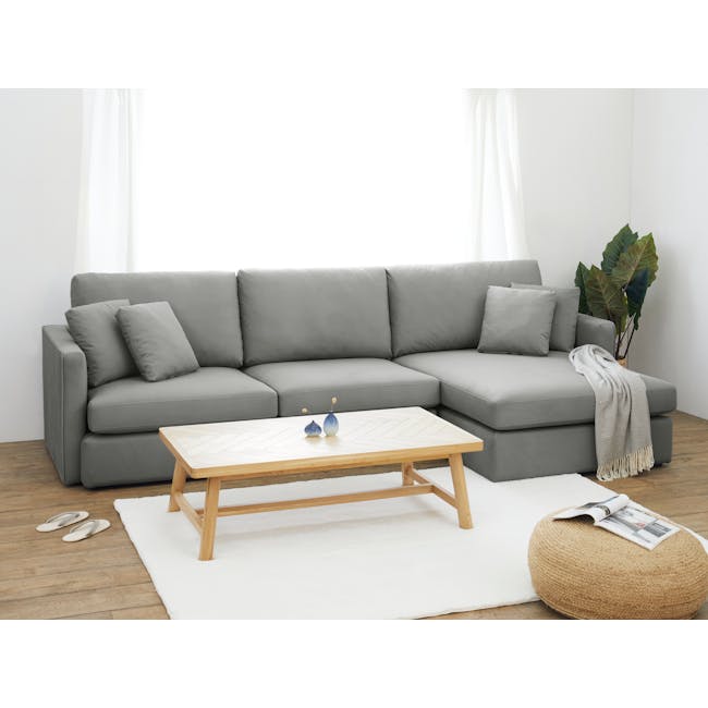 (As-is) Ashley L-Shaped Lounge Sofa - Sesame Grey (Scratch Resistant Fabric) - 1 - 9 - Modern living room, minimalist