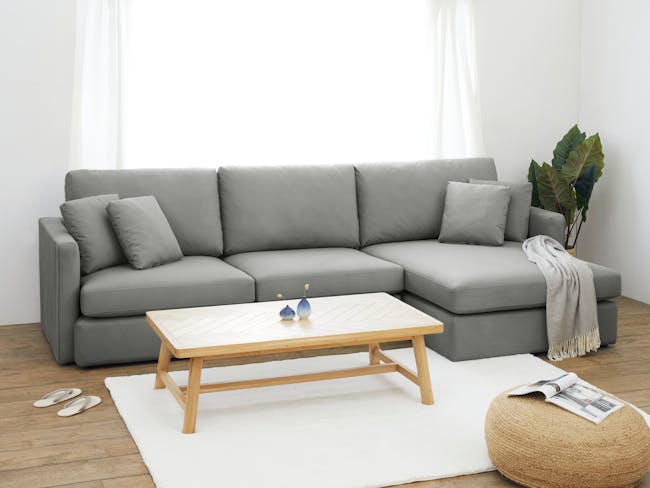 Ashley L-Shaped Lounge Sofa - Sesame Grey (Scratch Resistant Fabric) - 1