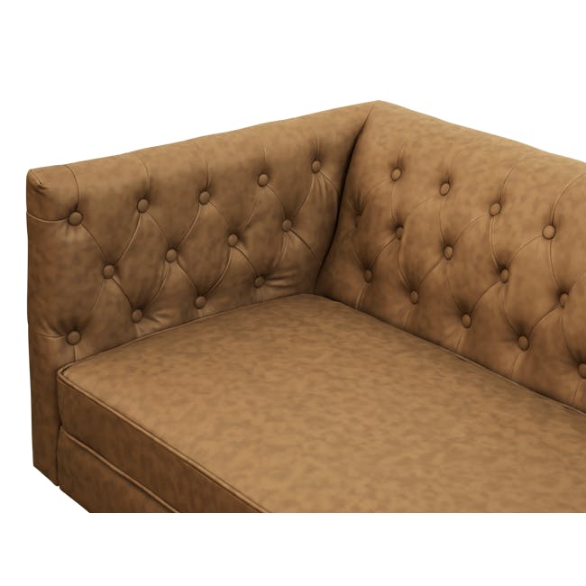 Cadencia L-Shaped Sofa - Tan (Faux Leather) - 8 - Tucked in plush, tufted brown sofa, cushioned and inviting, soft texture