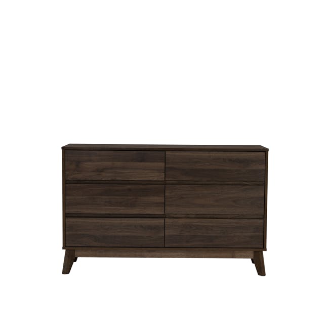 Herschel 6 Drawer Chest 1.2m - Walnut - 1 - Dark wood dresser with three drawers, rectangular shape, minimalist design