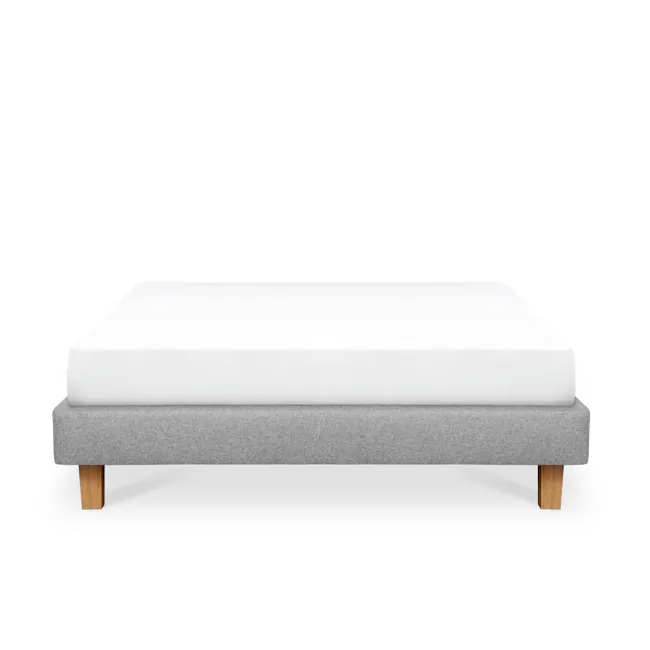 ESSENTIALS Queen Divan Bed - Tan (Faux leather) - 8 - Modern minimalist bed with gray upholstered frame and wooden legs