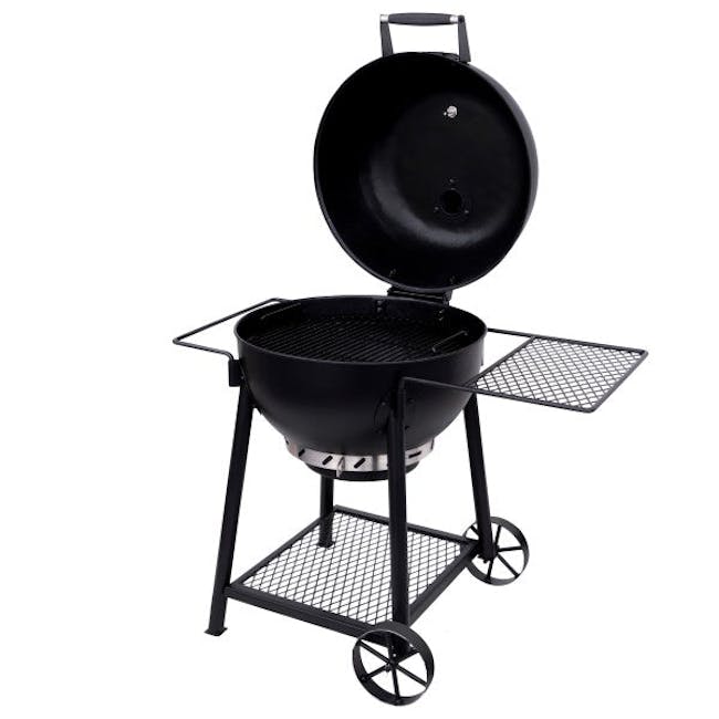 Char-Broil Oklahoma Joe's Blackjack Kettle Charcoal Grill - 7 - Grill with open lid, black metal frame, outdoor cooking