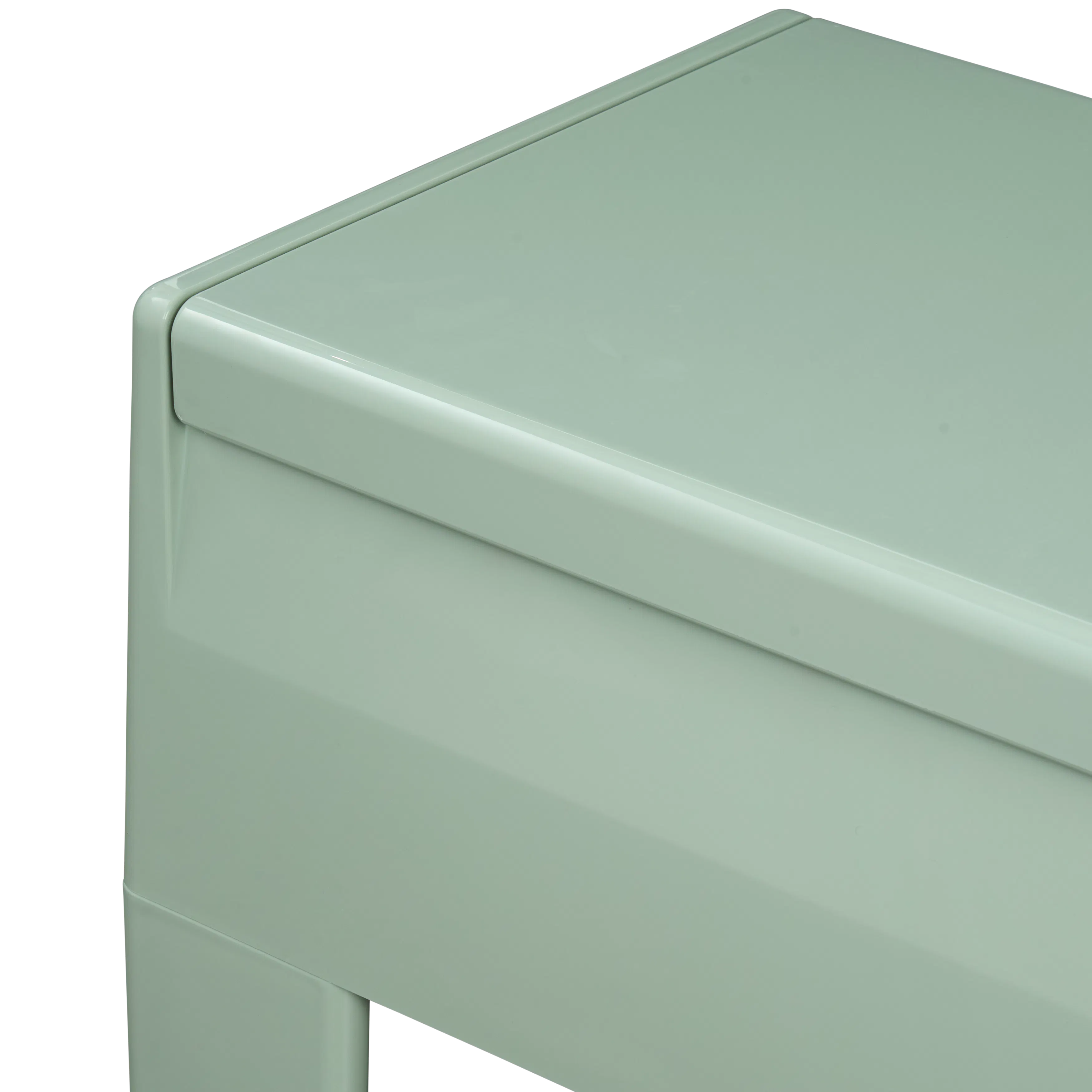 Venda Storage Stool - Sage Green - 14 - Light green surface, smooth texture, glossy finish, minimalist design, sleek edges