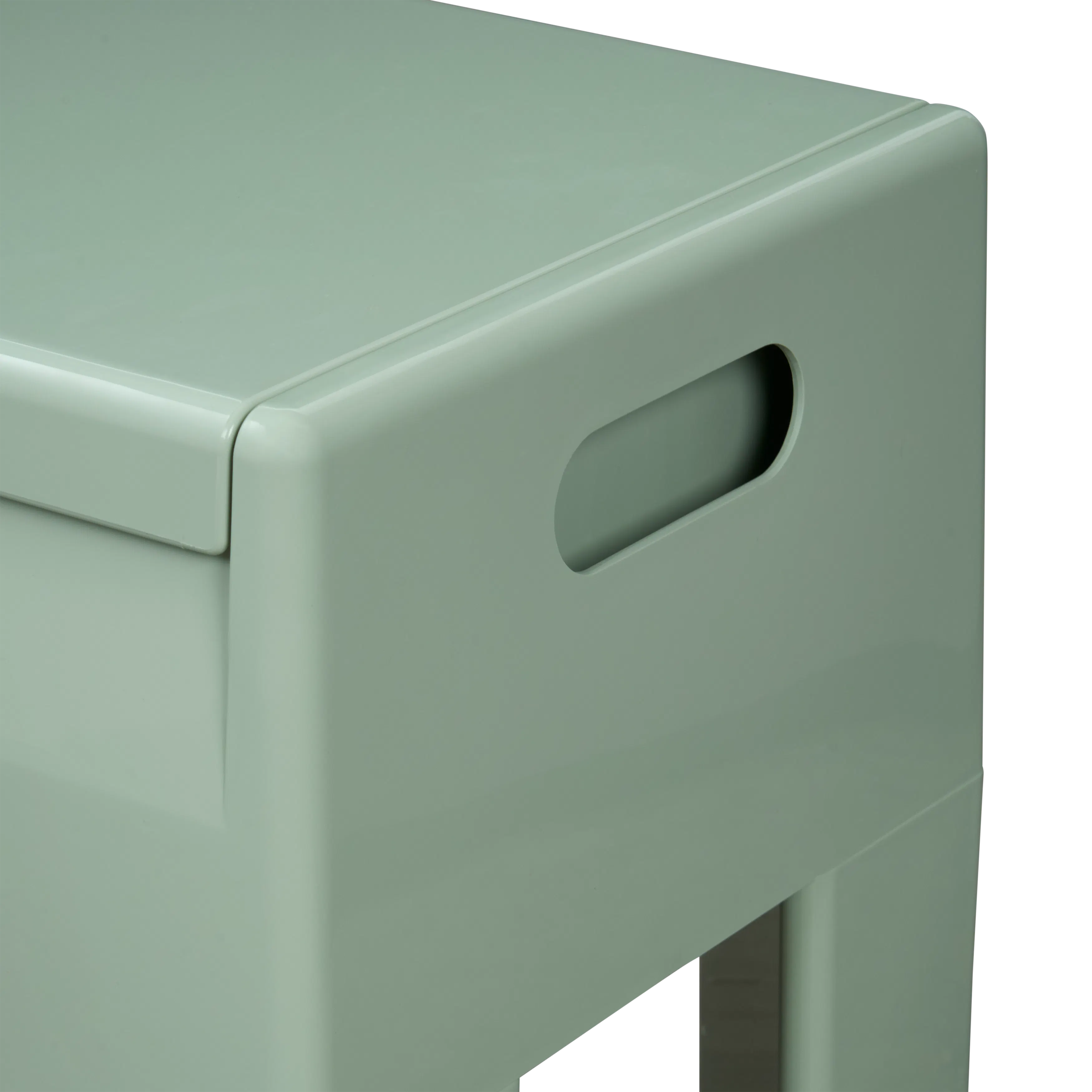 Venda Storage Stool - Sage Green - 13 - Light green, minimalist, modern, sleek, smooth, glossy, matte finish, rectangular