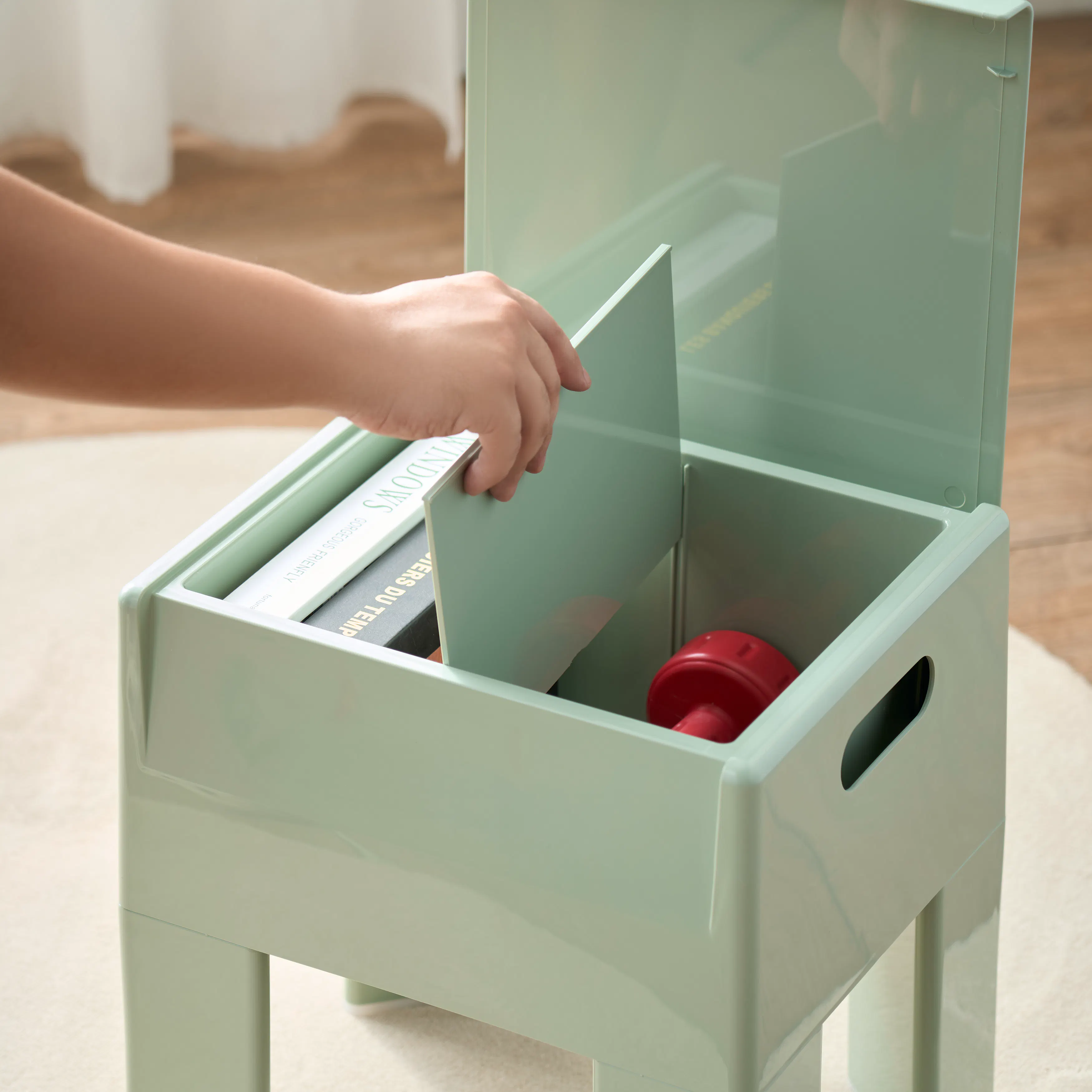 Venda Storage Stool - Sage Green - 15 - Light green, minimalist, modern, sleek, contemporary, stylish, pastel, soft