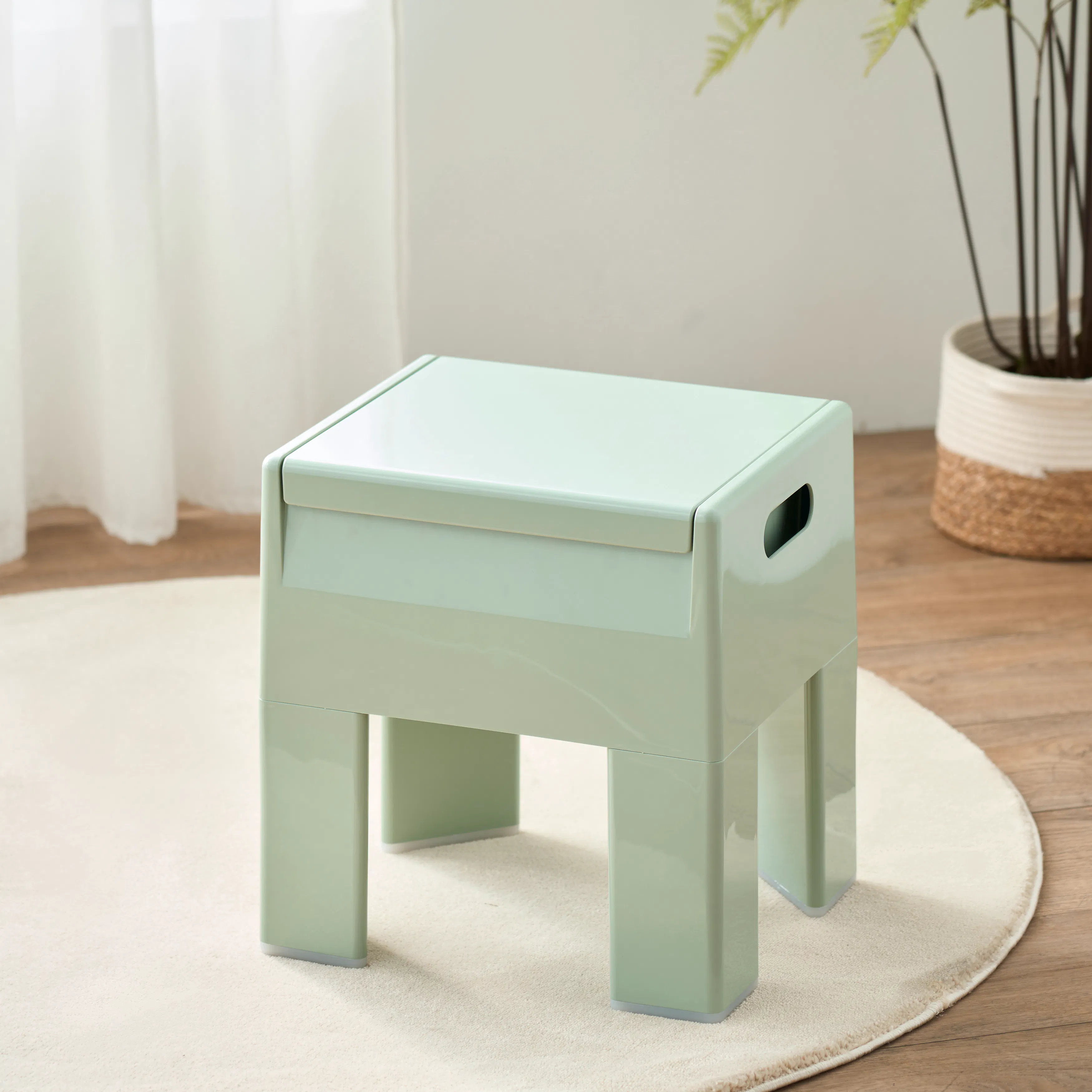 Venda Storage Stool - Sage Green - 11 - Light green, minimalist, modern, small table, child's playhouse, soft surface, cozy