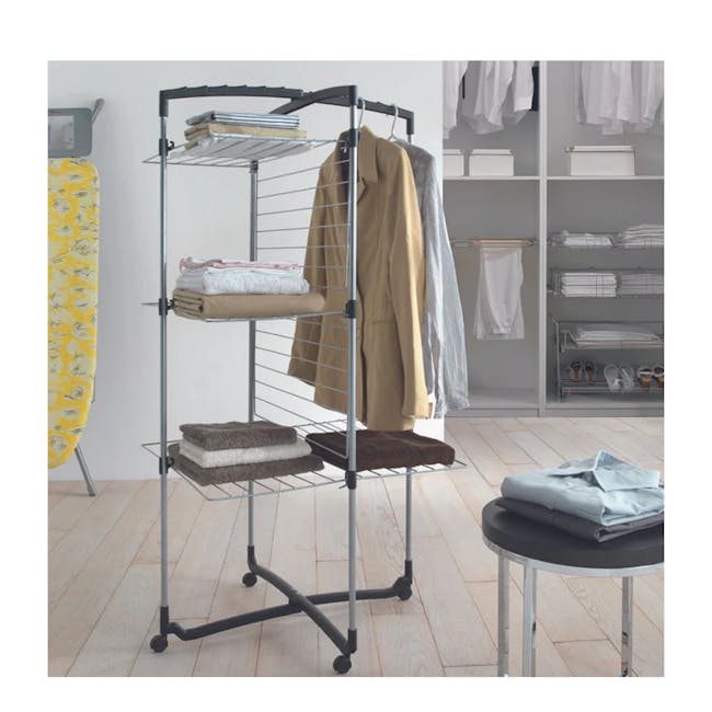 Metaltex Faro Plus 3 Tier Laundry Drier - Silver - 2 - modern wardrobe, metal rack, folding clothes, organized closet