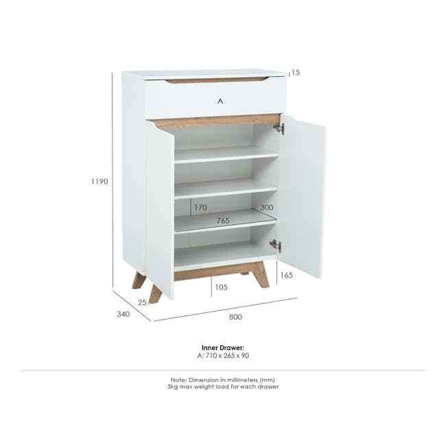 Miah Shoe Cabinet - Natural, White - 14