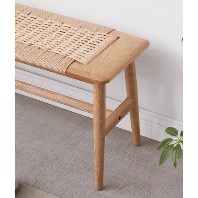 Lucille Bench 1.1m - 6 - Light wood bench, woven seat, natural finish, minimalist design, wooden legs, simple structure