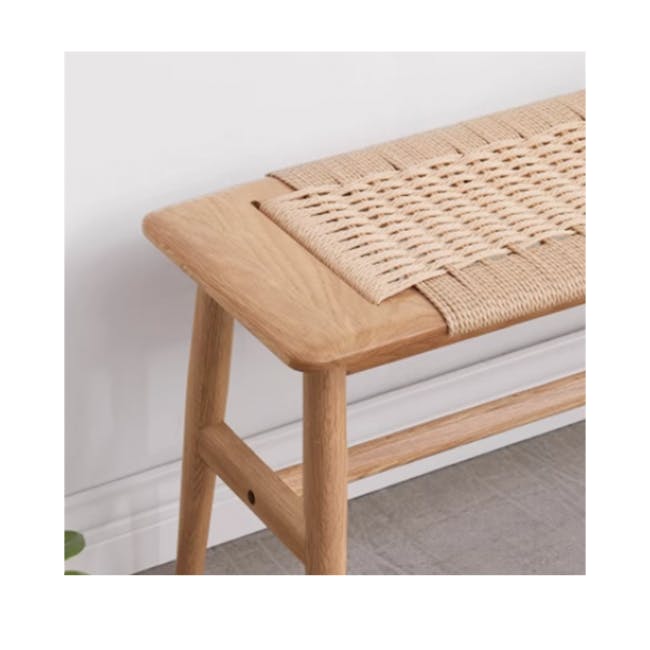 Lucille Bench 1.1m - 9 - Light wood bench, woven mat, natural finish, minimalist design, wooden legs, simple structure, cozy