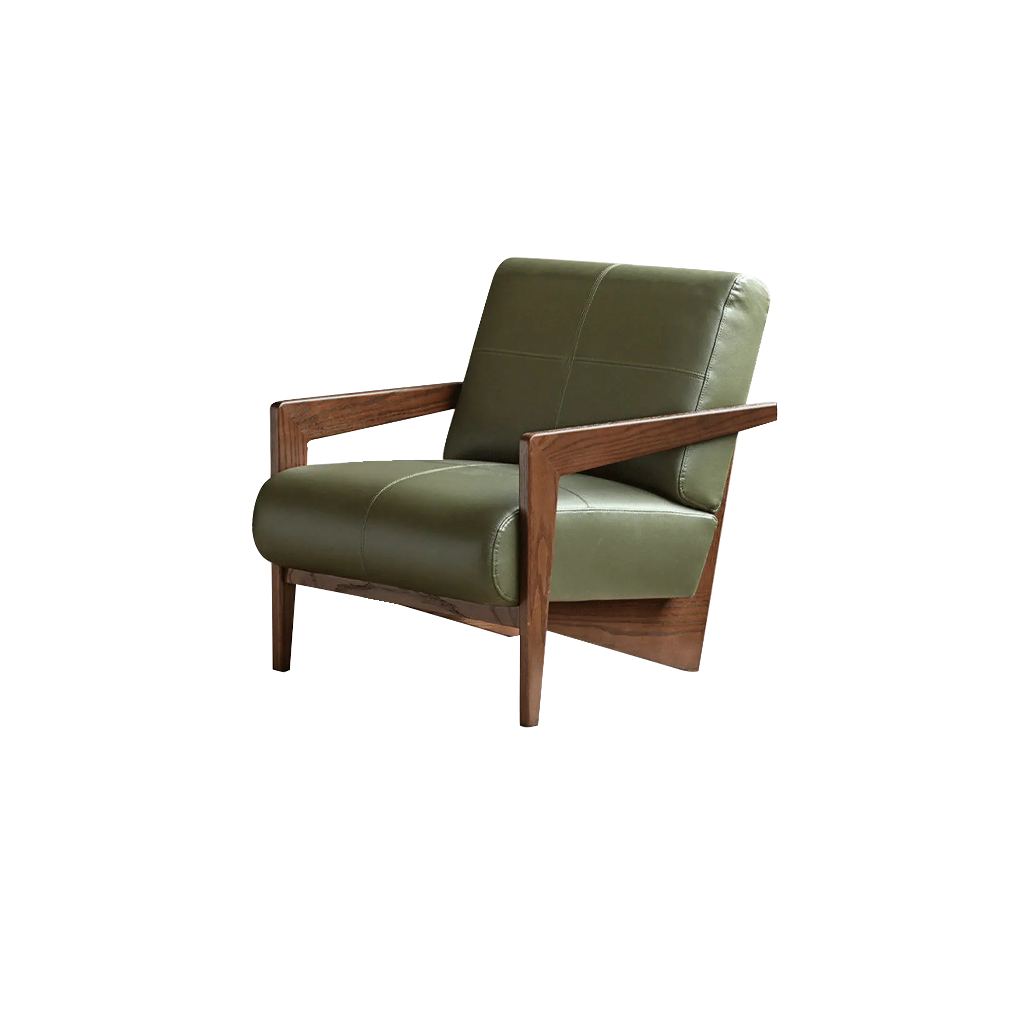 Masco Lounge Chair - Walnut, Moss Green (Genuine Leather)