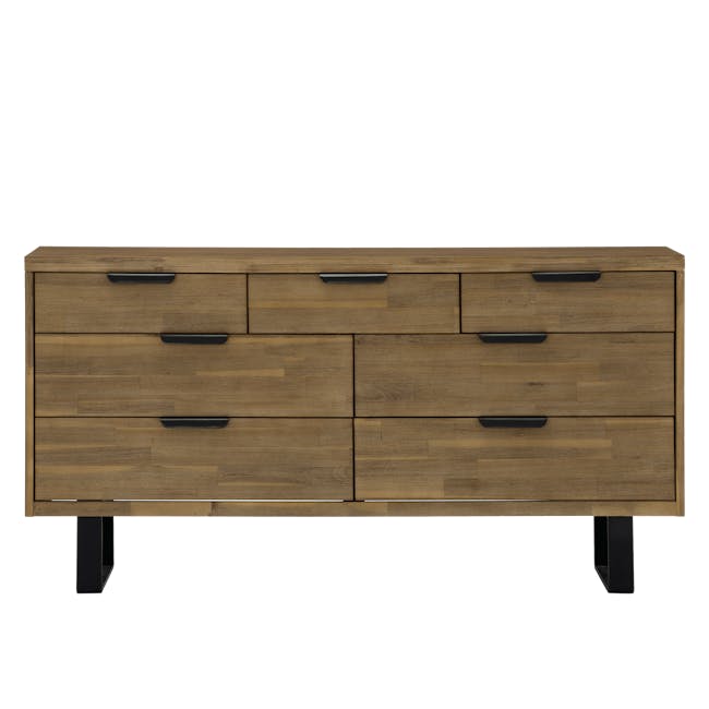 Dakota 7 Drawer Chest 1.55m - 7 - Wooden, rectangular, sideboard, black handles, minimalist, modern design, natural wood