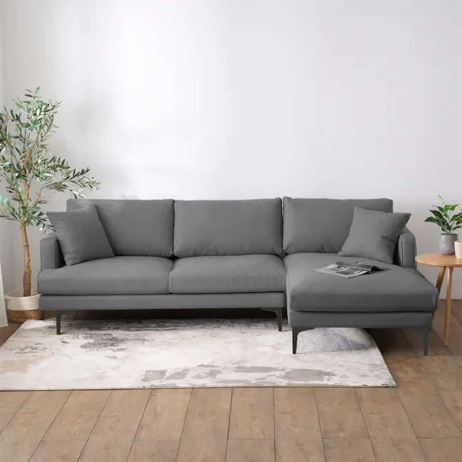 (As-is) Declan L-Shaped Sofa - Black, Charcoal Grey - 16