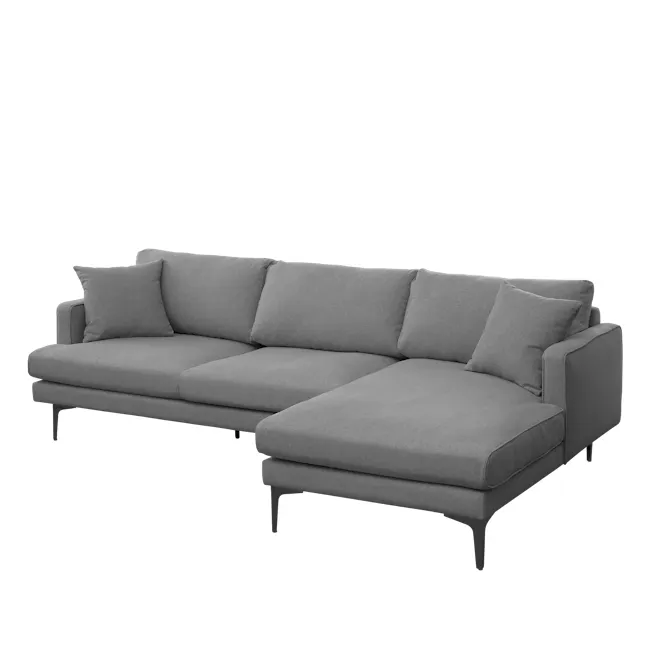 Declan L-Shaped Sofa - Black, Charcoal Grey - 8 - Modern gray sectional sofa, sleek design, comfortable cushions, minimalist