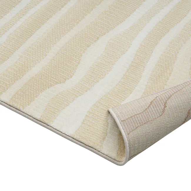 Alana Low Pile Rug - Ripple (2 Sizes) - 3 - Cream and beige striped fabric, soft texture, elegant design, cozy ambiance