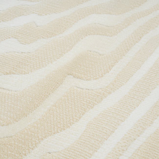Alana Low Pile Rug - Ripple (2 Sizes) - 5 - Cream and white striped fabric, soft texture, wavy pattern, plush appearance