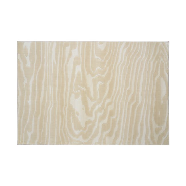 Alana Low Pile Rug - Ripple (2 Sizes) - 1 - Zebra print, abstract pattern, beige background, wavy lines, natural wood