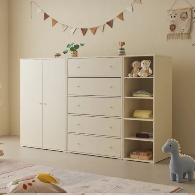 Rio Modular 5-tier Shelf 0.4m - 4 - White children's storage cabinet, minimalist design, pastel color scheme, wall-mounted