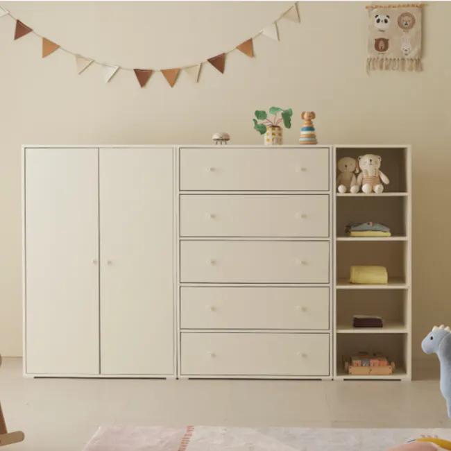 Rio Modular 5-tier Shelf 0.4m - 10 - White children's storage cabinet, minimalist design, pastel color scheme, wall-mounted