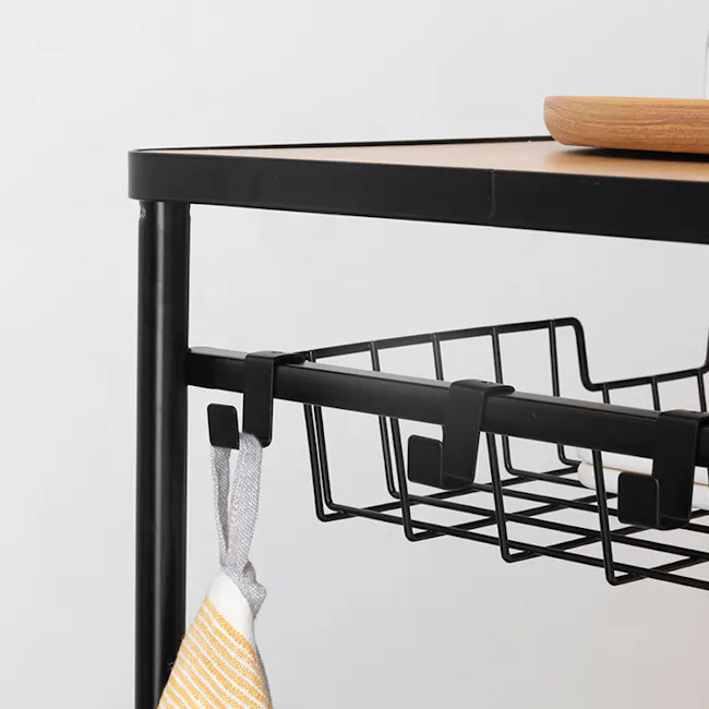 Moblac 3 Tier Trolley - Black - 6 - modern kitchen countertop, black metal shelf, kitchen utility rack, minimalist design