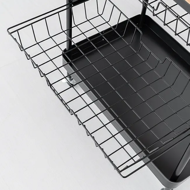 Moblac 3 Tier Trolley - Black - 7 - wire basket, black wire, kitchen drawer, open wire basket, kitchen drawer organizer