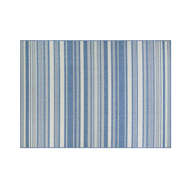 Gazebo Stripe Flatwoven Rug - Champagne Blue (3 Sizes) - 1 - Striped blue and white, modern design, textured fabric