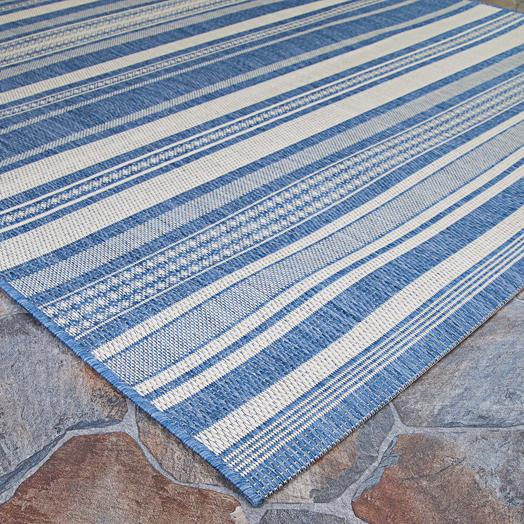 Gazebo Stripe Flatwoven Rug - Champagne Blue (3 Sizes), Llama Rugs by ...