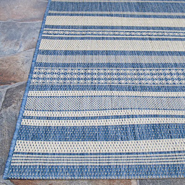 Gazebo Stripe Flatwoven Rug - Champagne Blue (3 Sizes) - 4 - Blue and white woven rug, textured pattern, decorative design