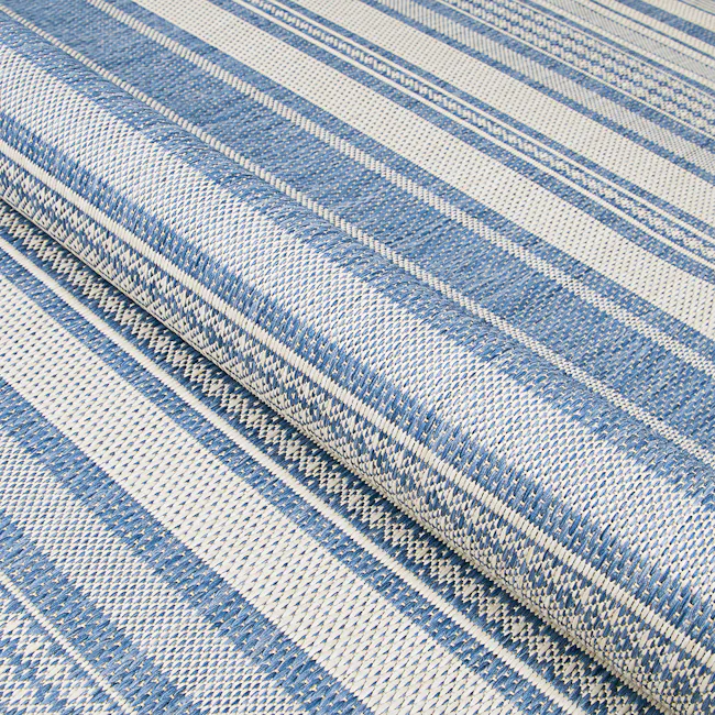 Gazebo Stripe Flatwoven Rug - Champagne Blue (3 Sizes) - 6 - Blue and white woven fabric, textured pattern, intricate
