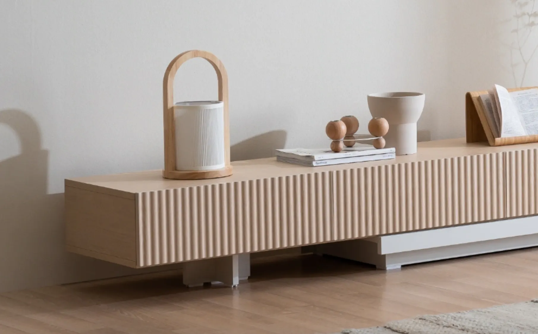 (As-is) Heidi TV Console 1.8m - Oak with LED Pedestal - White - 1 - 22