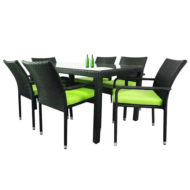 Boulevard Outdoor Dining Set with 6 Chair - Green Cushion - 1