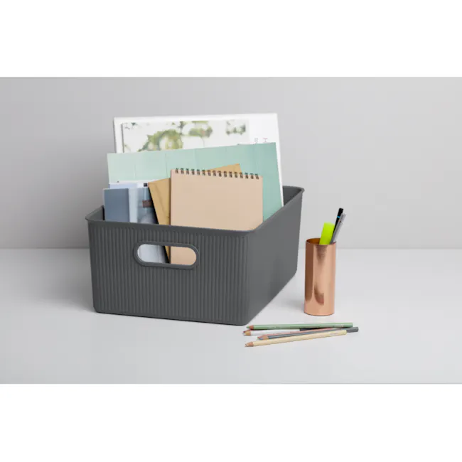 Tatay Organizer Storage Basket - Grey (4 Sizes) - 5L - 7 - Gray storage bin, neatly organized, office supplies, notebooks
