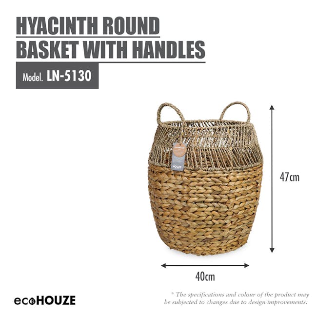 ecoHOUZE Hyacinth Round Basket With Handles - 2