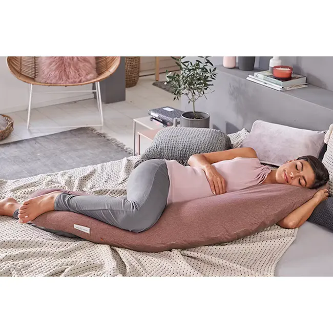 Theraline The Original Maternity and Nursing Pillow - Misty Blue Fine Knit - 9 - Soft, cozy bed with pink fluffy pillow
